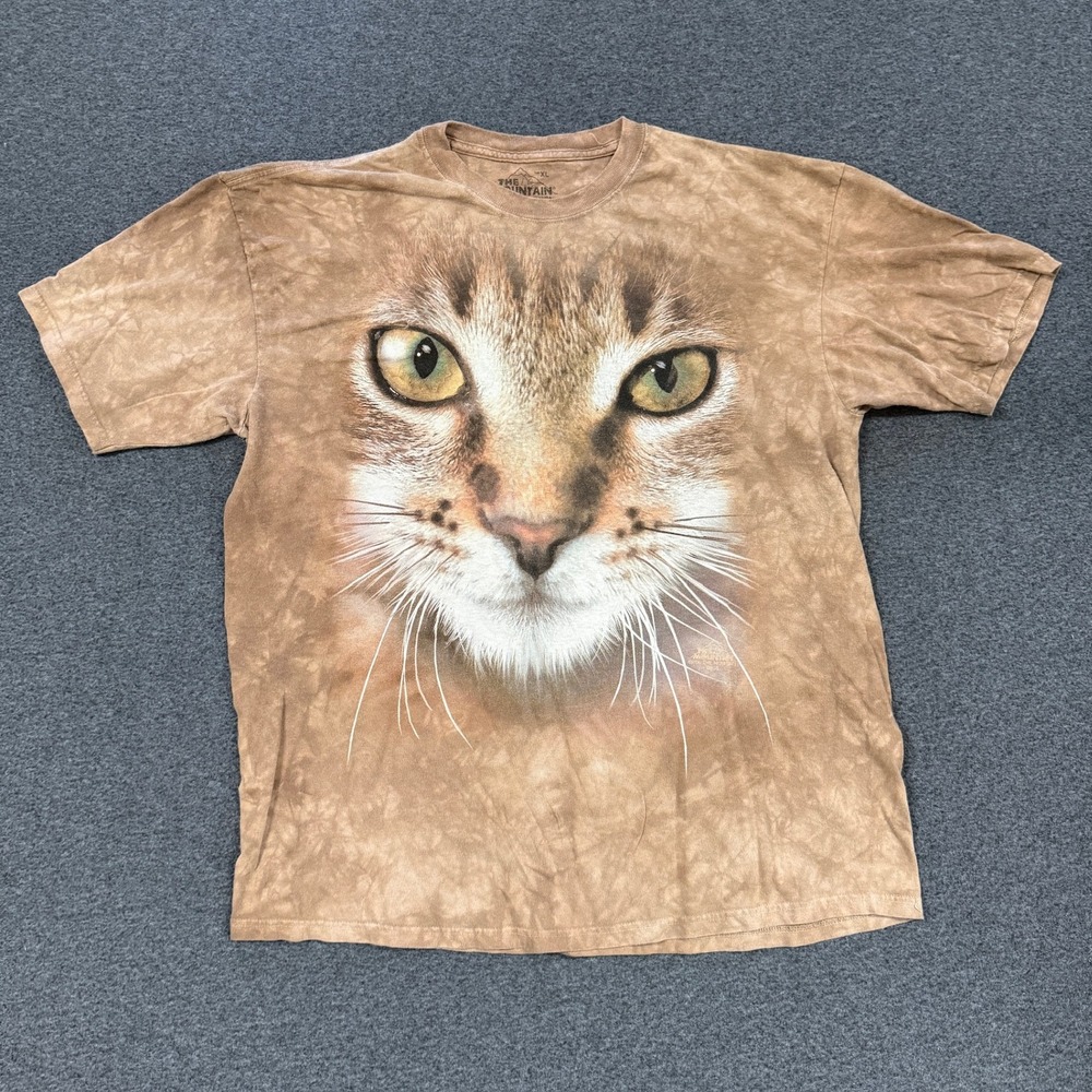Y2K The Mountain Cat Graphic T Shirt Mens XL Brown Good Tie Dye Acid Wash